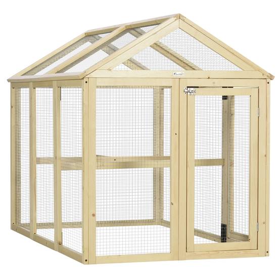 Enclos poulailler en bois cage à poules parc grillagé 140 x 88,5 x 106 cm naturel - Image 2