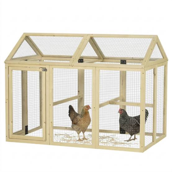 Enclos poulailler en bois cage à poules parc grillagé 140 x 88,5 x 106 cm naturel - Image 1