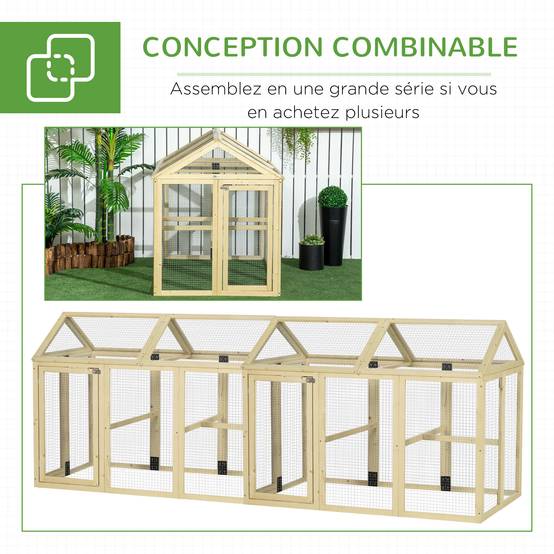 Enclos poulailler en bois cage à poules parc grillagé 140 x 88,5 x 106 cm naturel - Image 9
