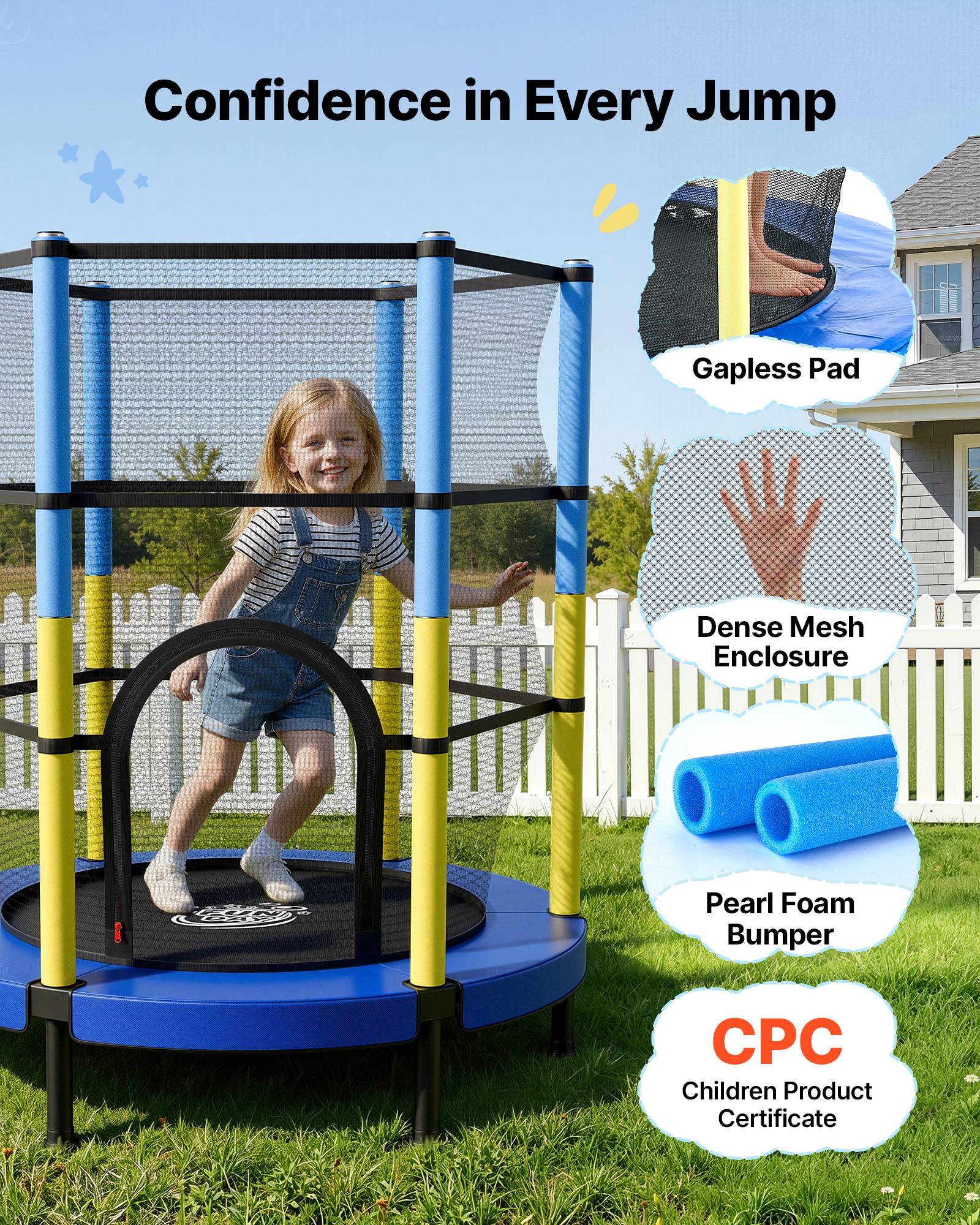 Vevor - VEVOR Trampoline enfants Ø140 cm avec filet de sécurité, cadre galvanisé, montage facile, intérieur et extérieur, capacité 60 kg. - Image 4