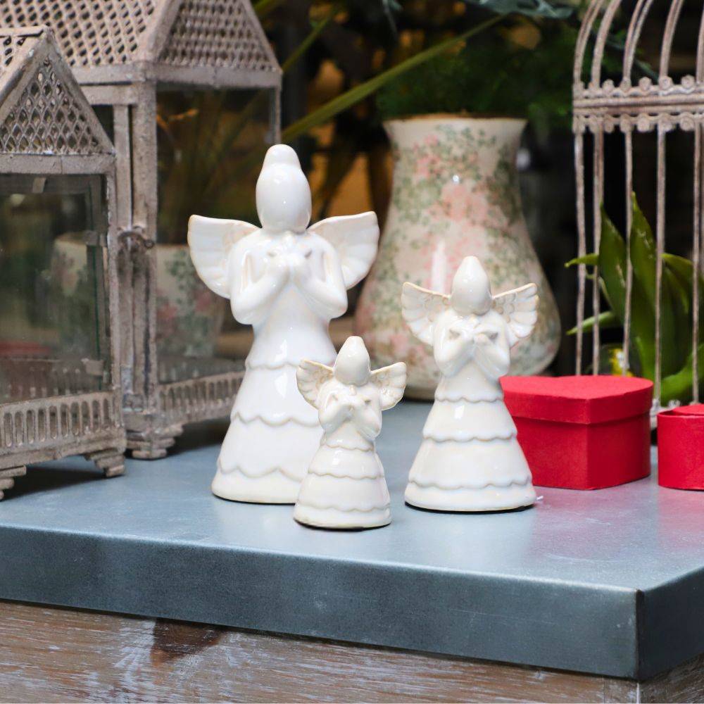 Chemin De Campagne - Statue statuette sculpture déco ange Noël céramique blanche 19cm Chemin de campagne - Imagen 5