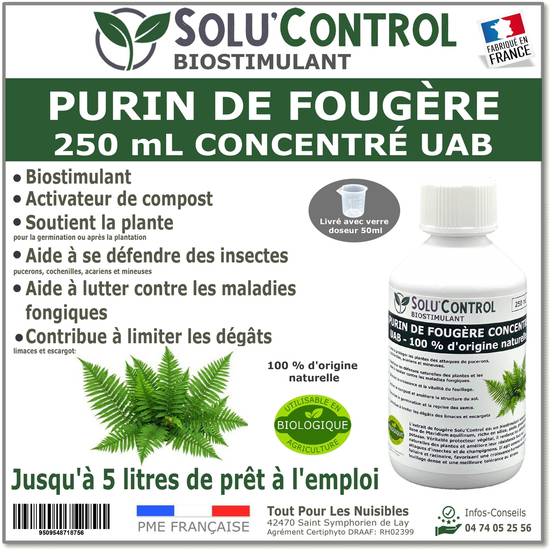 SOLU'CONTROL - Purin de Fougère – 250 ml Concentré – Biostimulant Naturel – Aide à Se Défendre des Insectes & Maladies Fongiques - Image 1