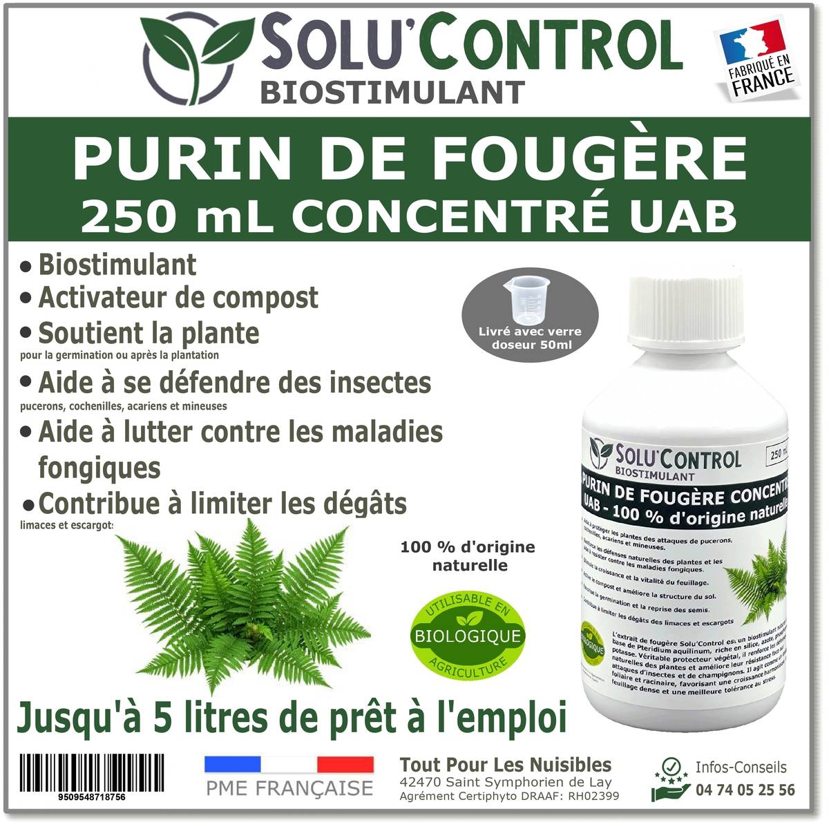 SOLU'CONTROL - Purin de Fougère  – 250 ml Concentré – Biostimulant Naturel – Aide à Se Défendre des Insectes & Maladies Fongiques - Imagen 1