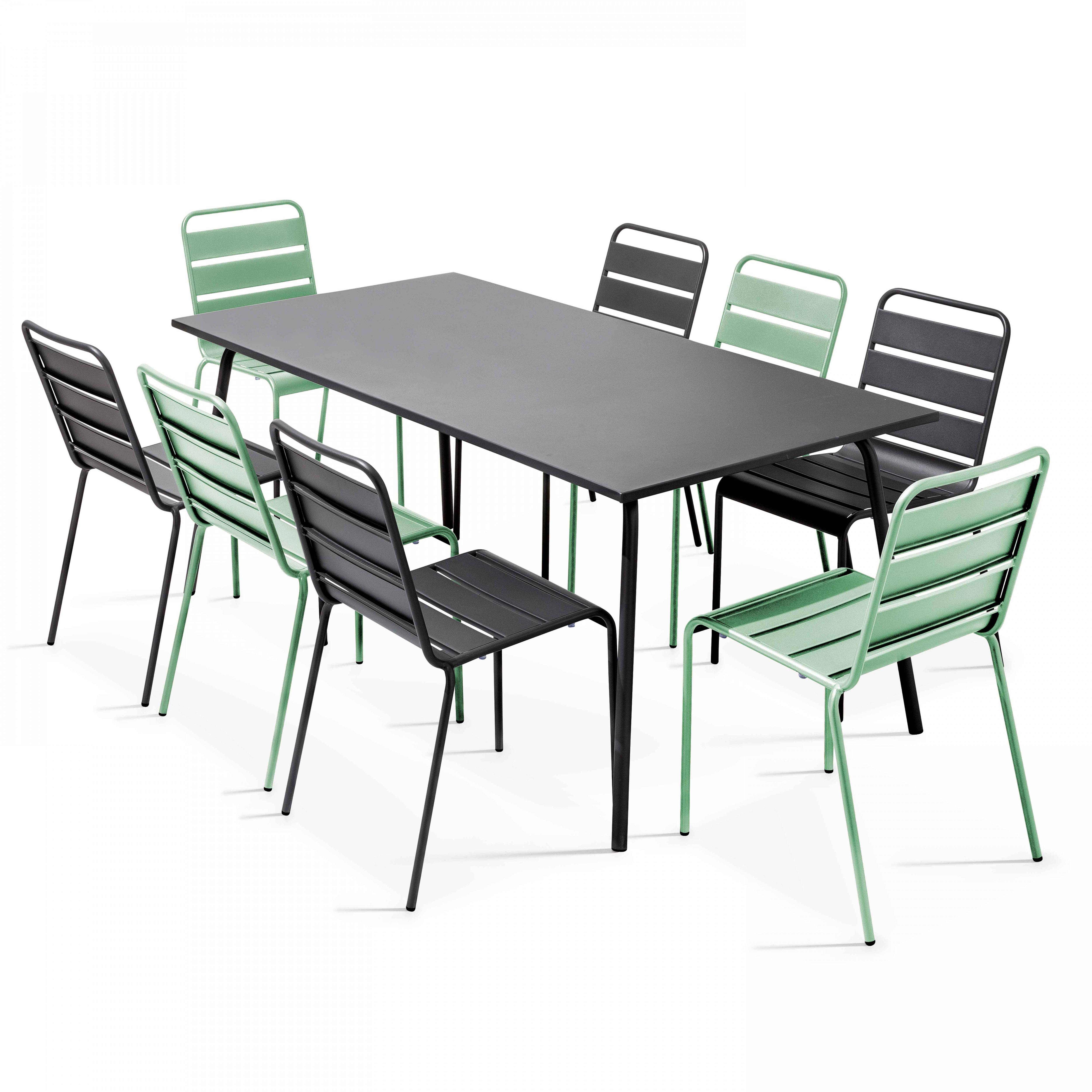 Oviala - Ensemble table de jardin et 8 chaises en métal gris et vert sauge Palavas - Oviala - Imagen 1