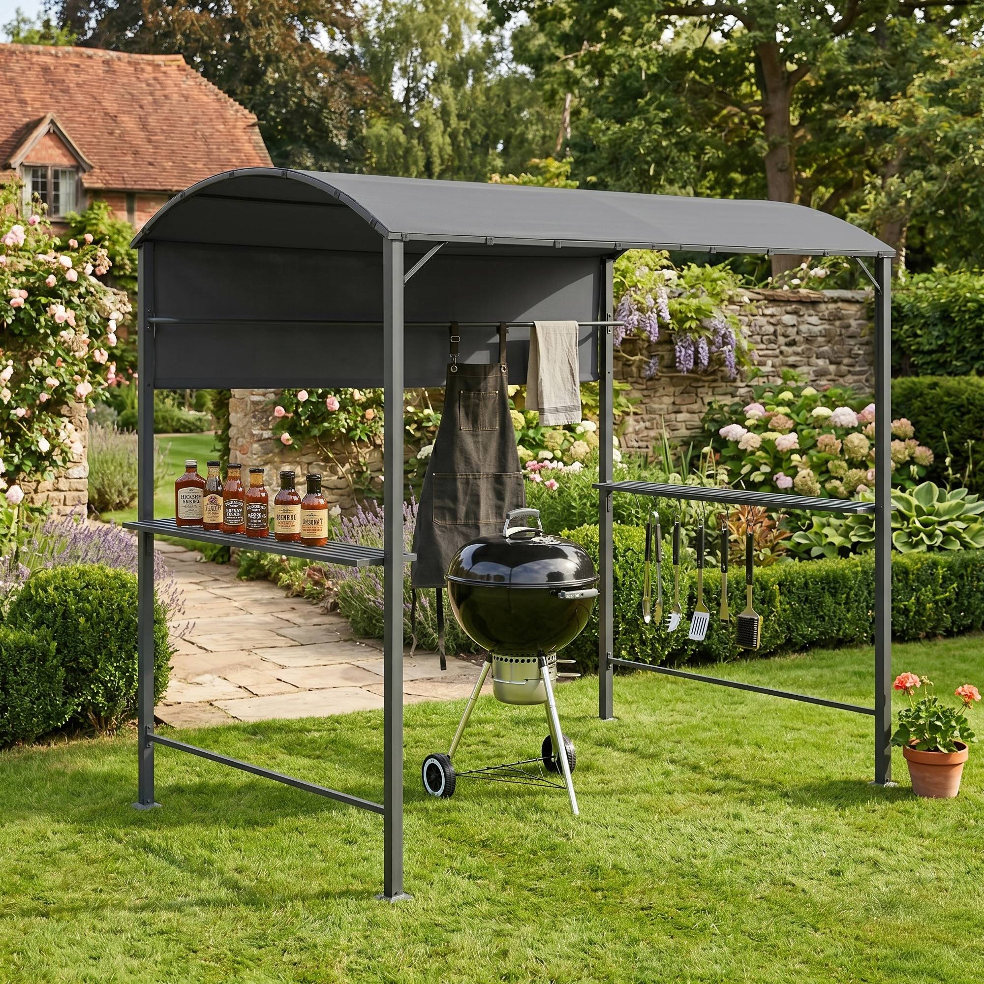 [en.casa] - Tonnelle de Barbecue Pyrgos 215 x 220 x 140 cm Anthracite Gris Foncé [en.casa] - Imagen 2