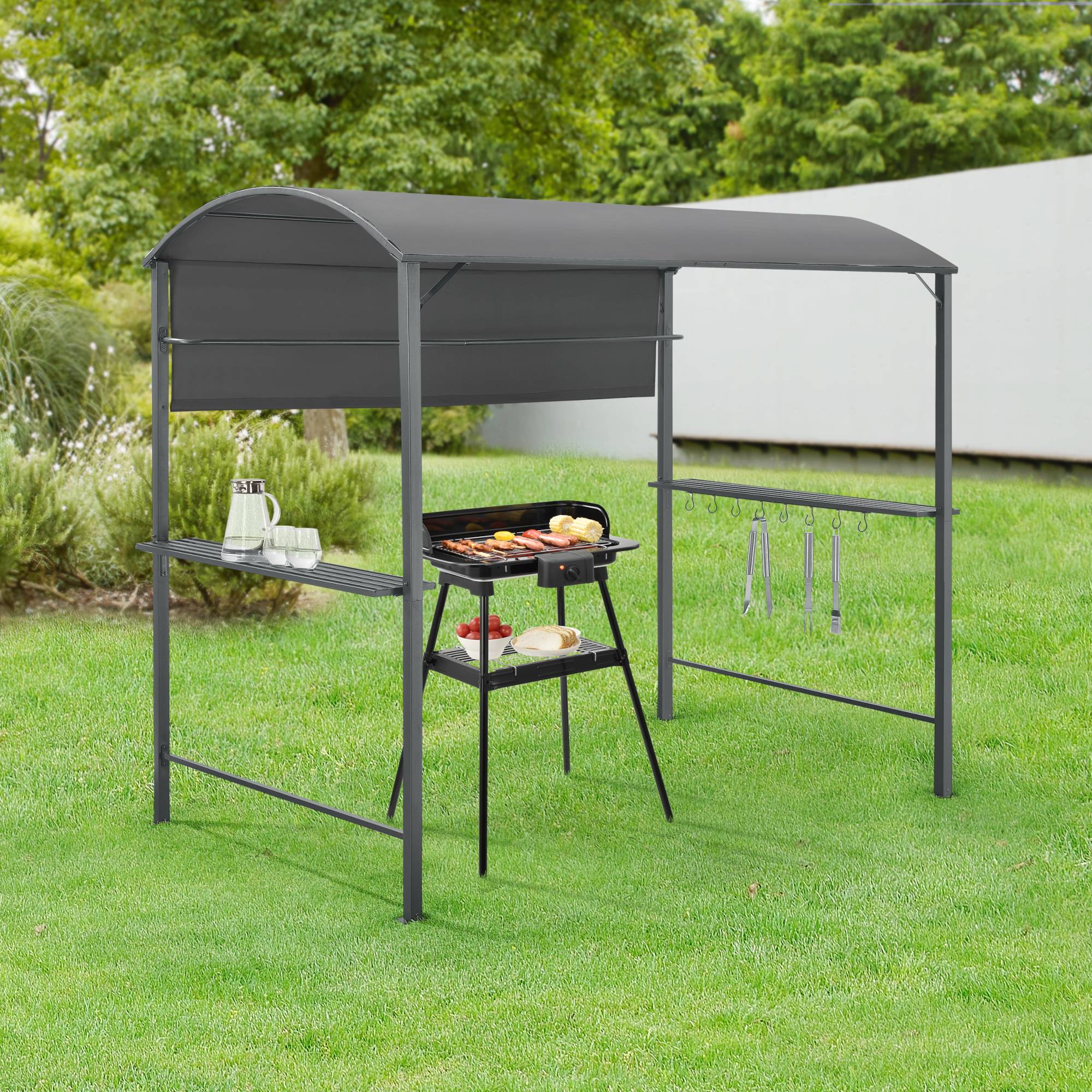 [en.casa] - Tonnelle de Barbecue Pyrgos 215 x 220 x 140 cm Anthracite Gris Foncé [en.casa] - Imagen 2
