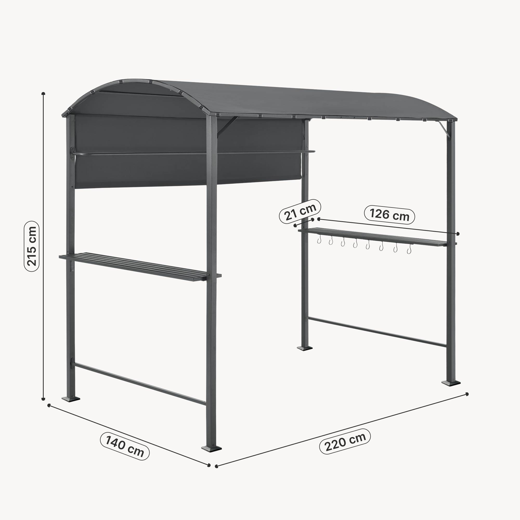 [en.casa] - Tonnelle de Barbecue Pyrgos 215 x 220 x 140 cm Anthracite Gris Foncé [en.casa] - Imagen 3