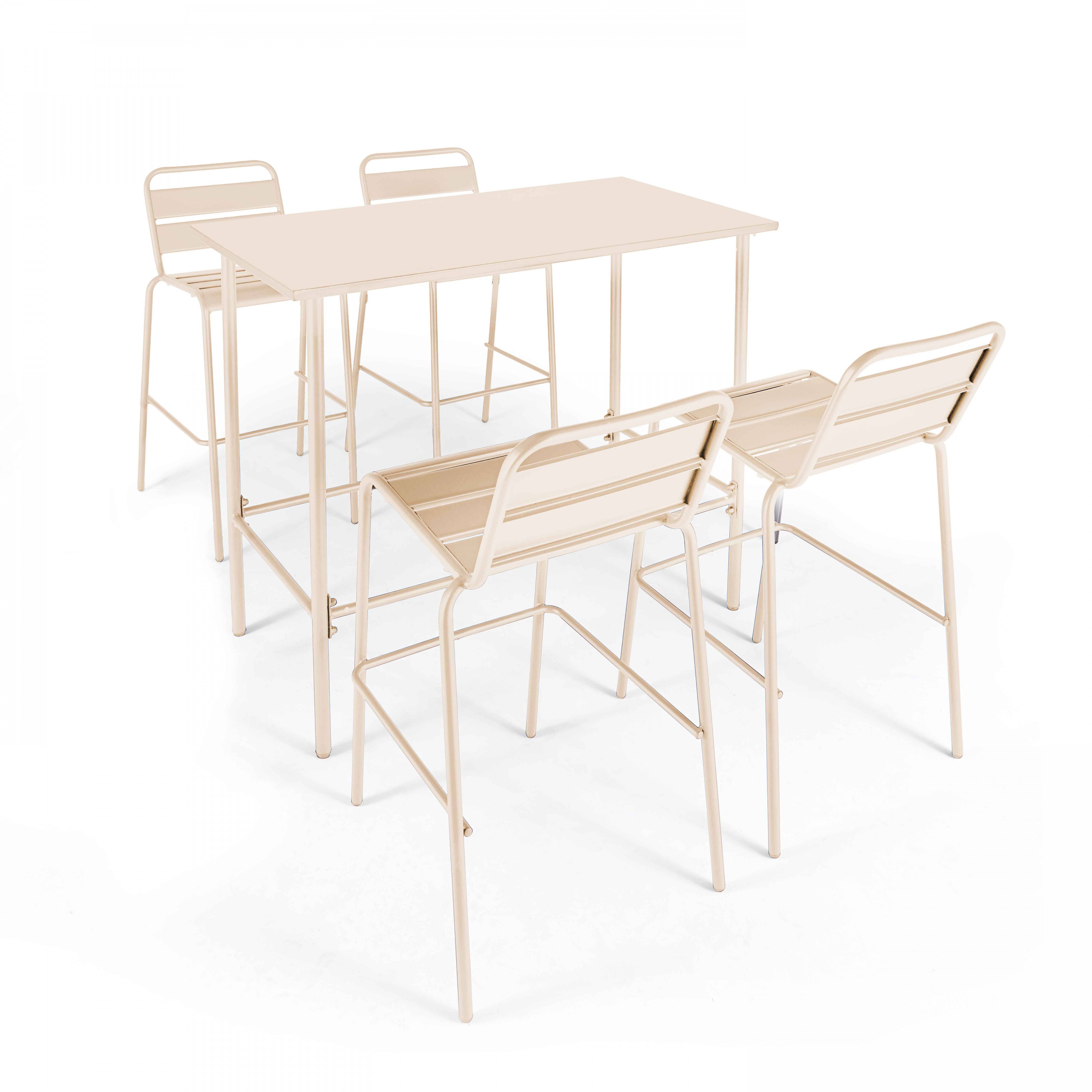 Oviala - Ensemble table haute et 4 chaises de bar en métal ivoire Palavas - Oviala - Imagen 1