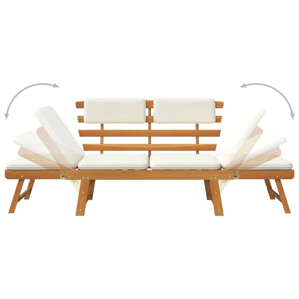 Helloshop26 - Banc de jardin 190 meuble de patio d'extérieur terrasse avec coussins 2-en-1 cm bois d'acacia massif - Imagen 6