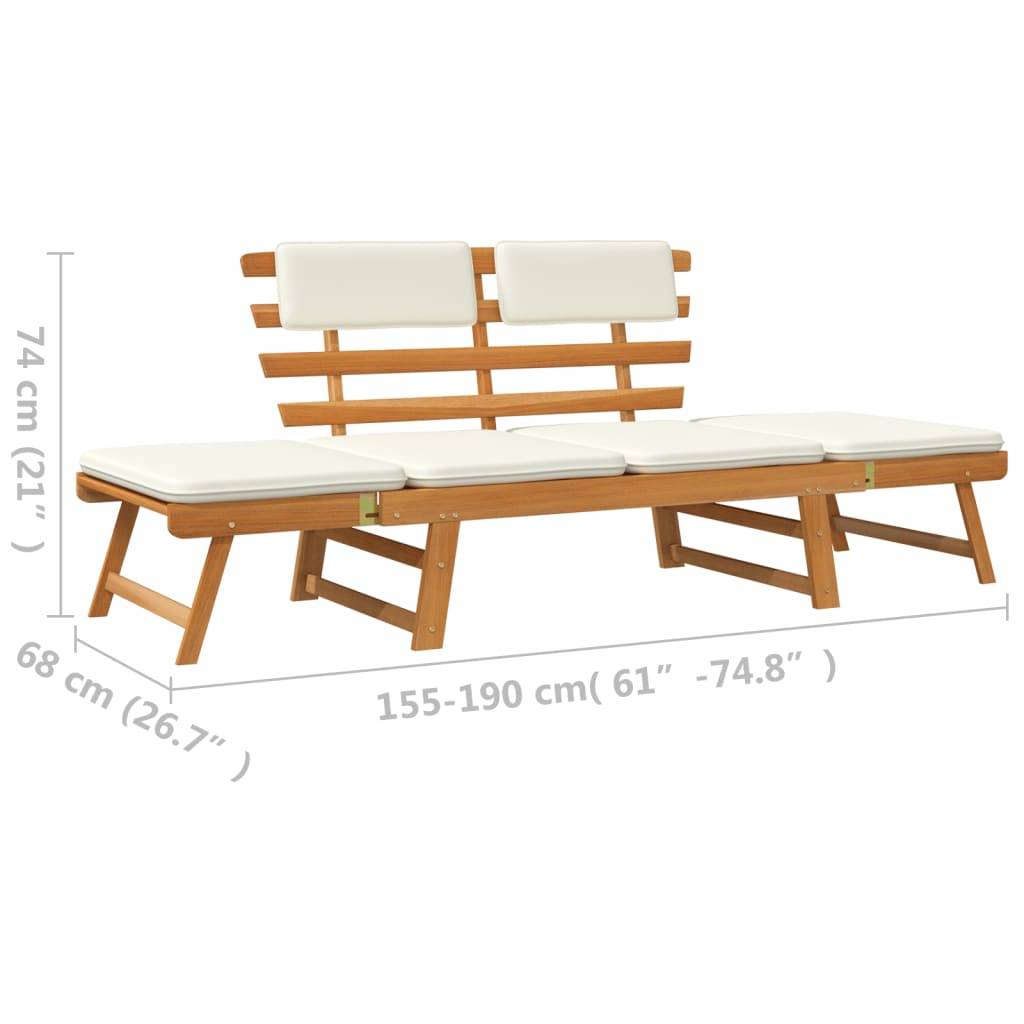 Helloshop26 - Banc de jardin 190 meuble de patio d'extérieur terrasse avec coussins 2-en-1 cm bois d'acacia massif - Imagen 7