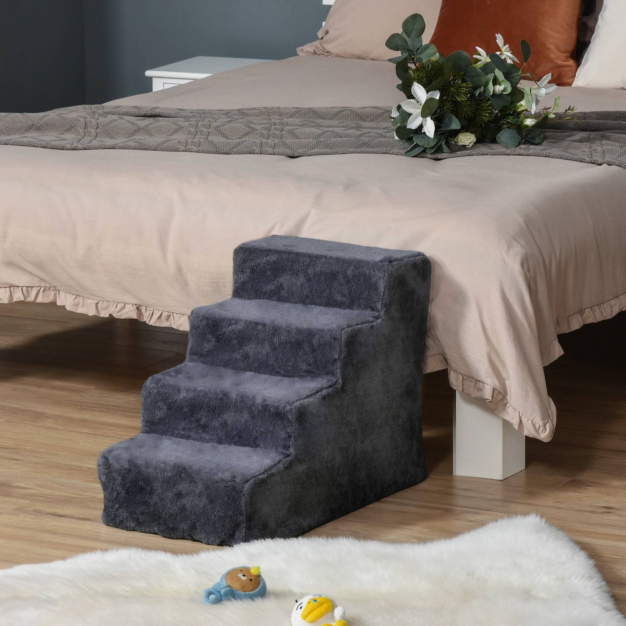 Escalier chien 4 marches, housse amovible, petits chiens, 44 cm, gris foncé - Image 4