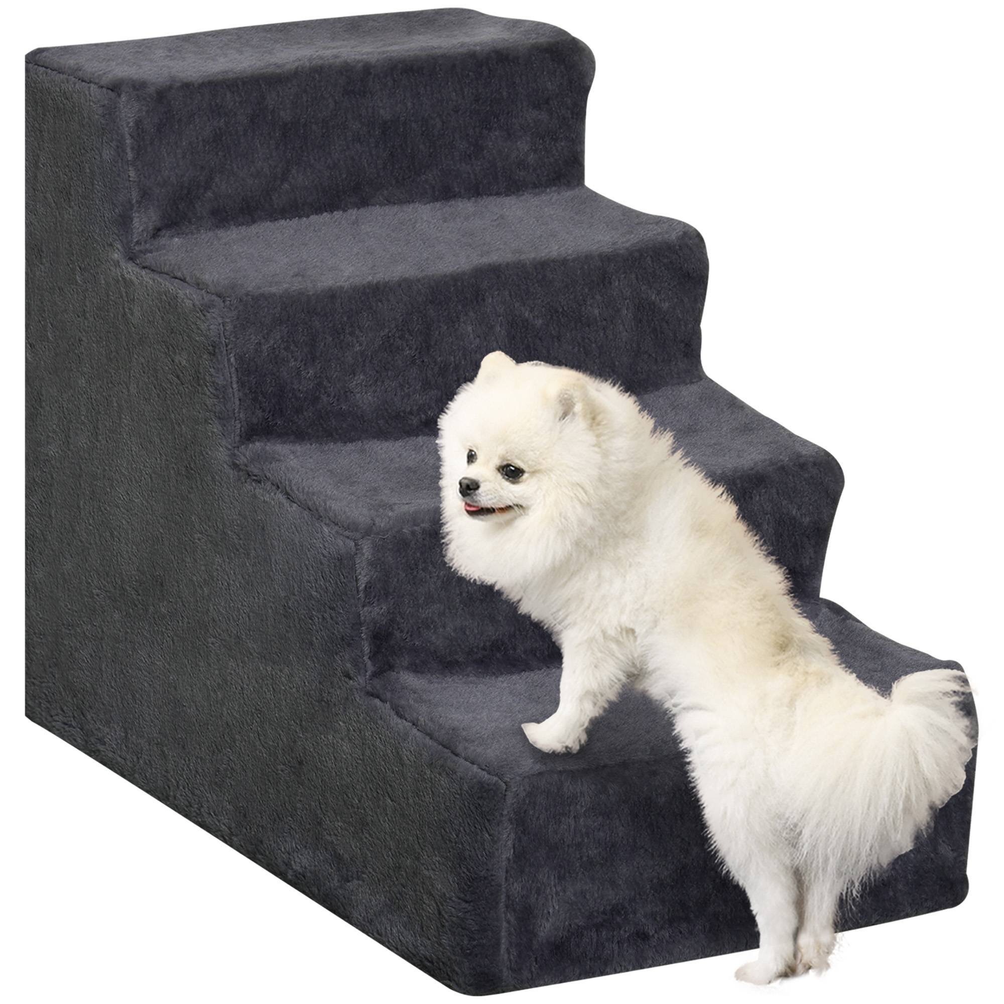 Escalier chien 4 marches, housse amovible, petits chiens, 44 cm, gris foncé - Image 1