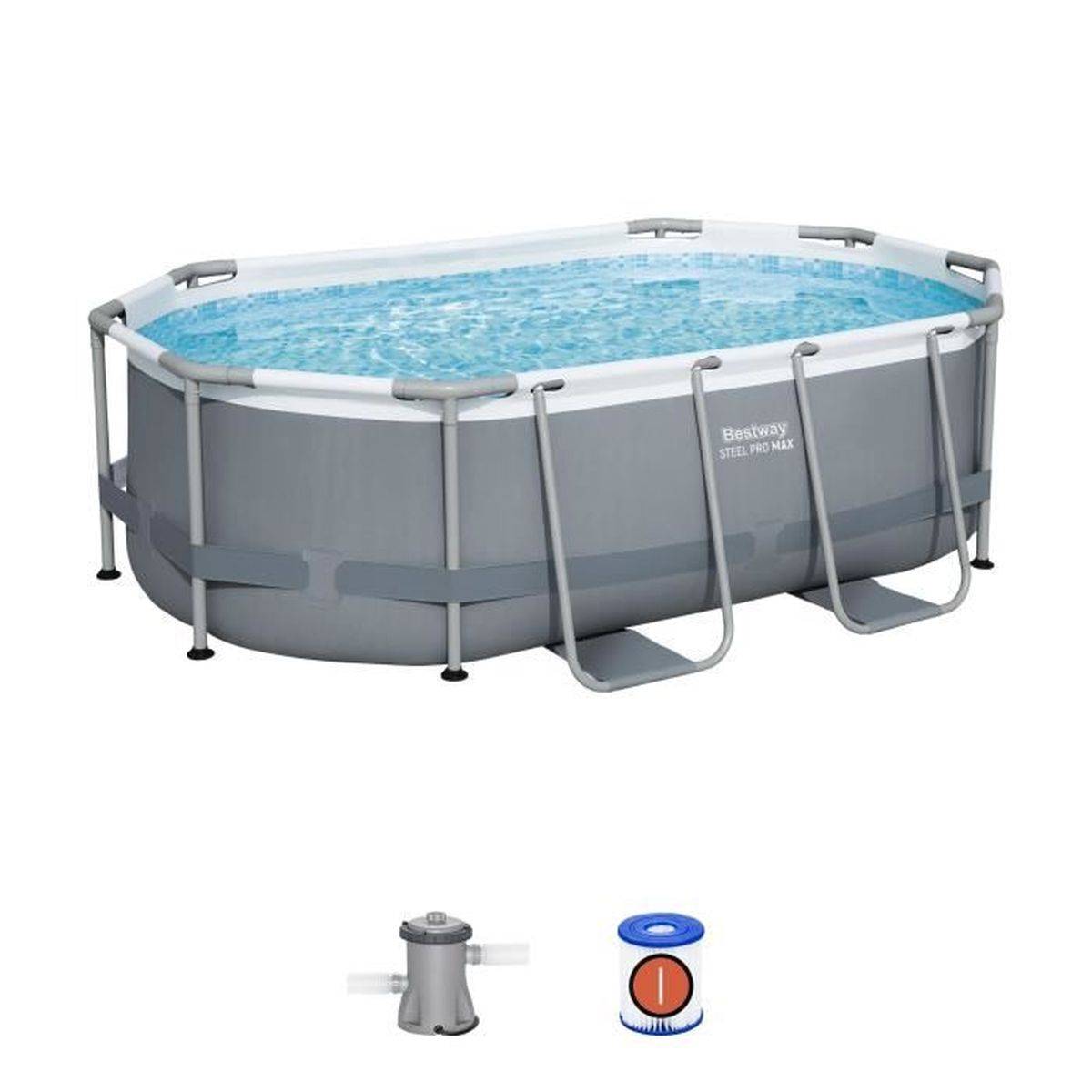 Bestway - Piscine tubulaire ovale Steel Pro Max 5614A 305 x 200 x 84 cm - Filtration cartouche incluse - Bestway