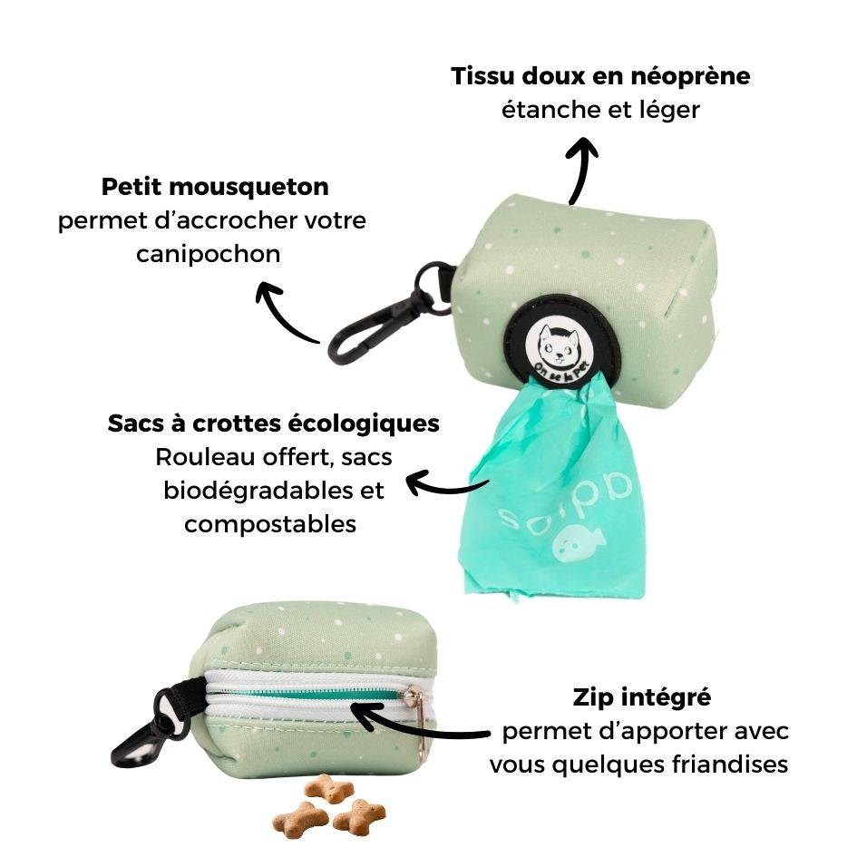 Distributeur de sacs à crottes (rouleau inclus) - Vert Pastel – On se la Pet - Image 4
