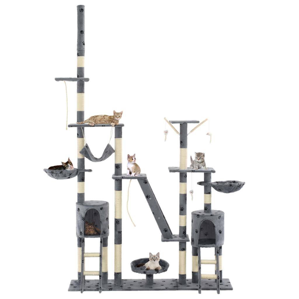 Helloshop26 - Arbre à chat griffoir grattoir niche jouet animaux peluché 230-250 cm empreintes de pattes gris - Imagen 1