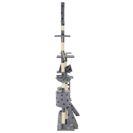 Helloshop26 - Arbre à chat griffoir grattoir niche jouet animaux peluché 230-250 cm empreintes de pattes gris - Imagen 3