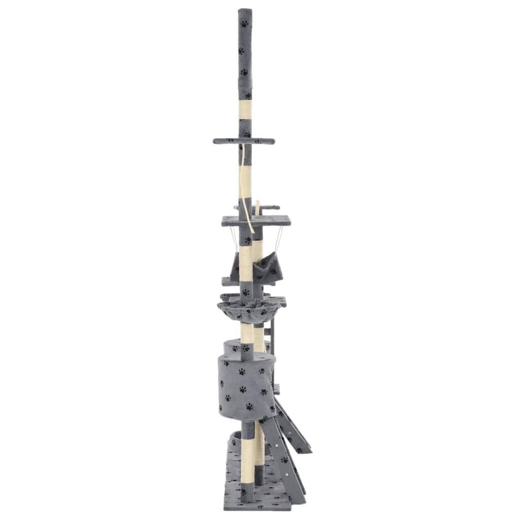 Helloshop26 - Arbre à chat griffoir grattoir niche jouet animaux peluché 230-250 cm empreintes de pattes gris - Imagen 3