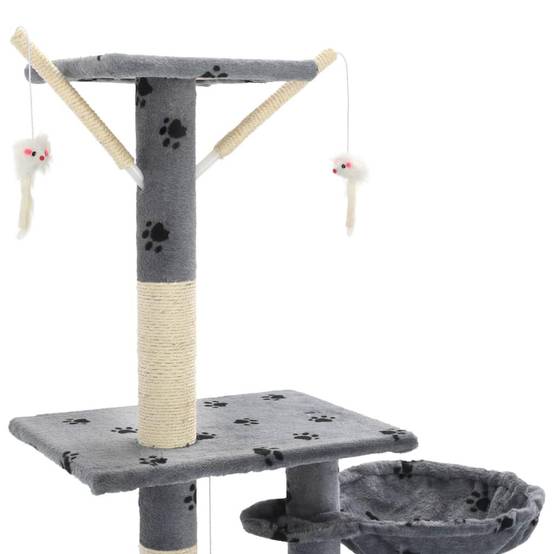 Helloshop26 - Arbre à chat griffoir grattoir niche jouet animaux peluché 230-250 cm empreintes de pattes gris - Imagen 5