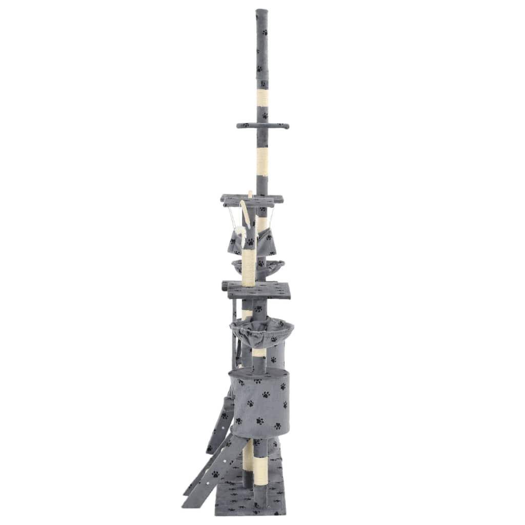 Helloshop26 - Arbre à chat griffoir grattoir niche jouet animaux peluché 230-250 cm empreintes de pattes gris - Imagen 4