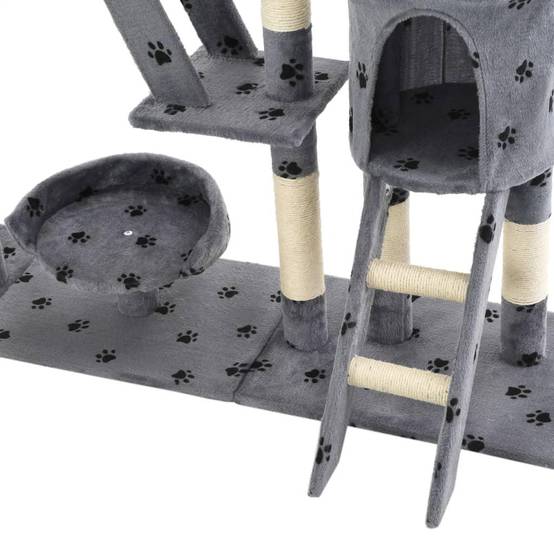 Helloshop26 - Arbre à chat griffoir grattoir niche jouet animaux peluché 230-250 cm empreintes de pattes gris - Imagen 7