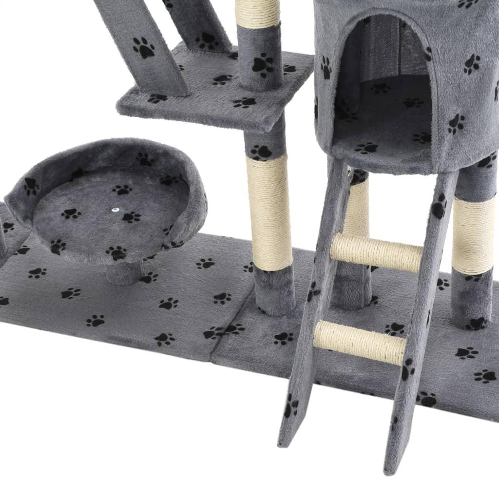 Helloshop26 - Arbre à chat griffoir grattoir niche jouet animaux peluché 230-250 cm empreintes de pattes gris - Imagen 7