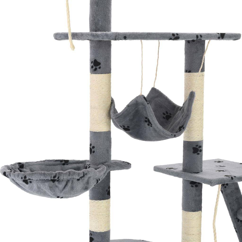 Helloshop26 - Arbre à chat griffoir grattoir niche jouet animaux peluché 230-250 cm empreintes de pattes gris - Imagen 6