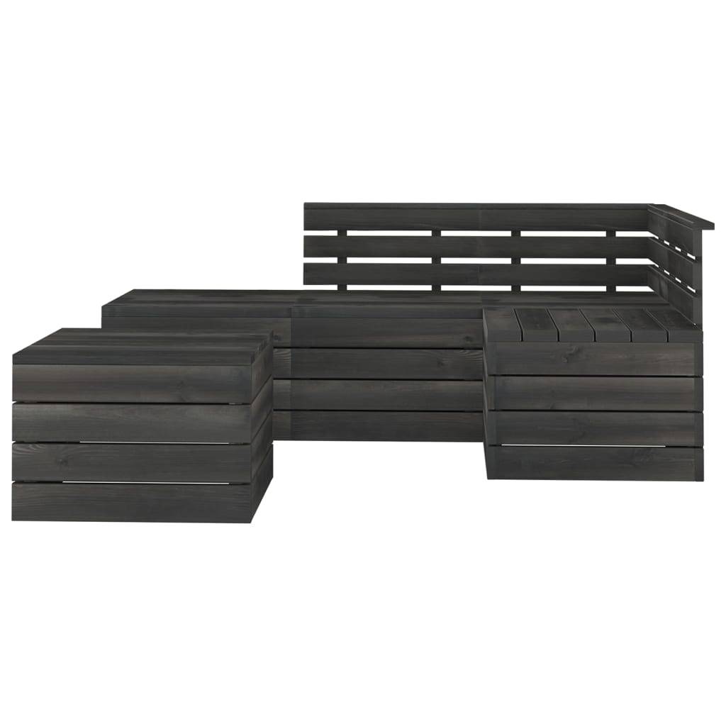 Helloshop26 - Salon de jardin palette meuble d'extérieur ensemble de mobilier 5 pièces bois de pin massif gris foncé - Imagen 2