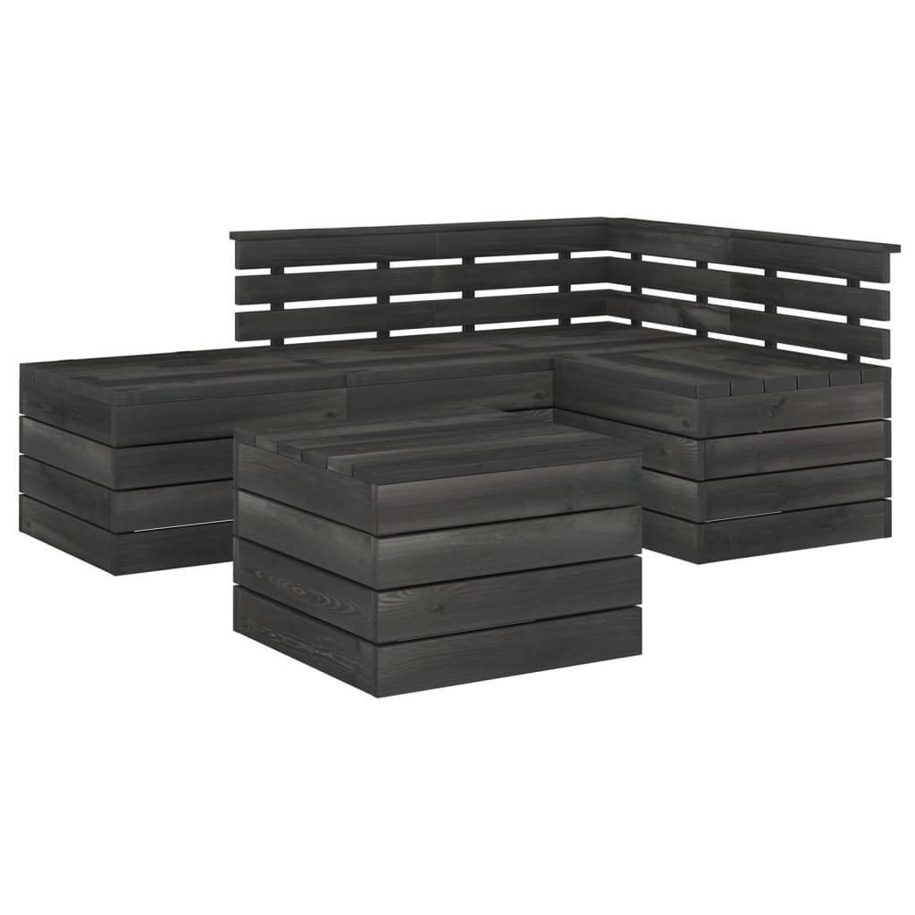 Helloshop26 - Salon de jardin palette meuble d'extérieur ensemble de mobilier 5 pièces bois de pin massif gris foncé - Imagen 1