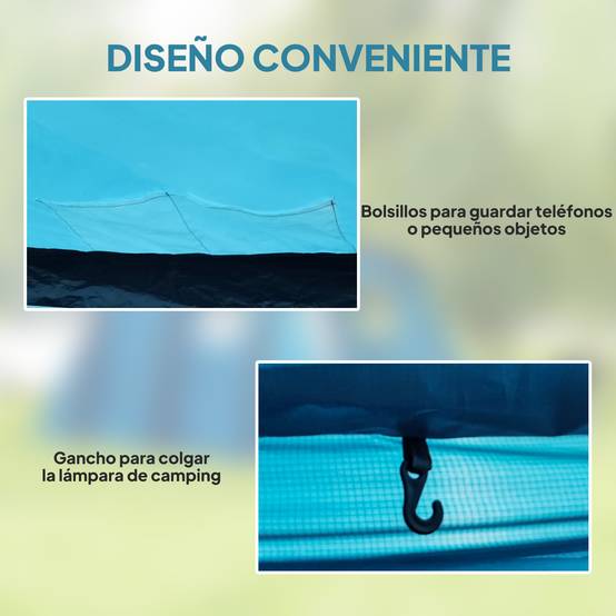 Tente tunnel gonflable pour 3 à 6 personnes avec vestibule, fenêtres en filet et sac de transport étanche (bleu) - Image 10