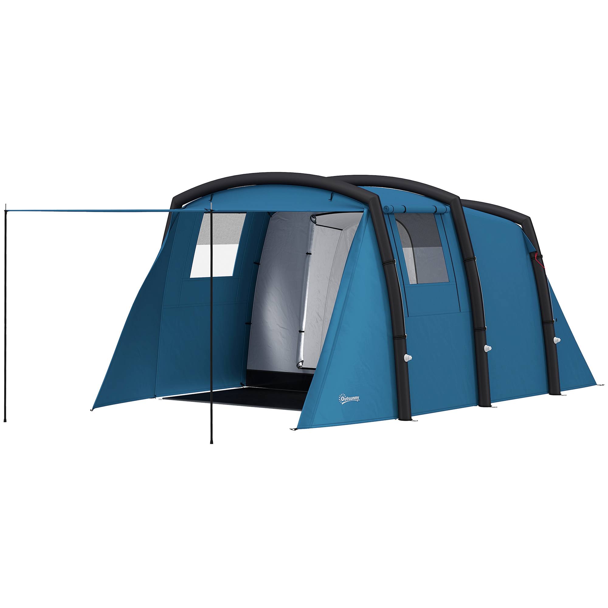 Tente tunnel gonflable pour 3 à 6 personnes avec vestibule, fenêtres en filet et sac de transport étanche (bleu) - Image 2