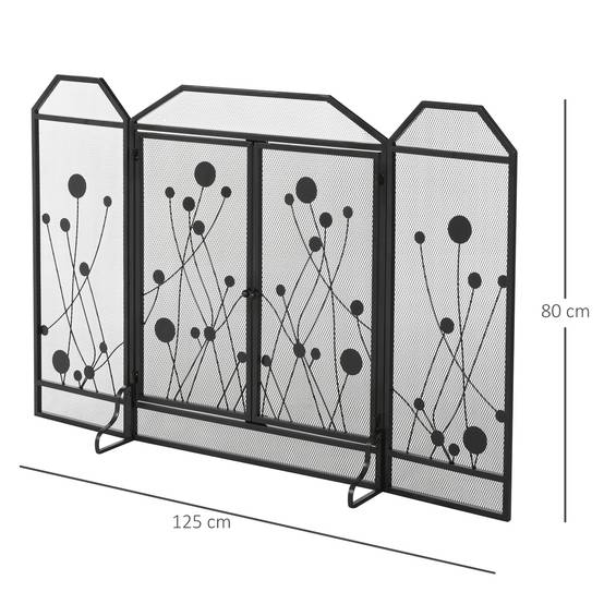 Pare-feu pliable en acier noir et métal avec 2 portes à fermeture magnétique, 125 x 80 cm - Image 4