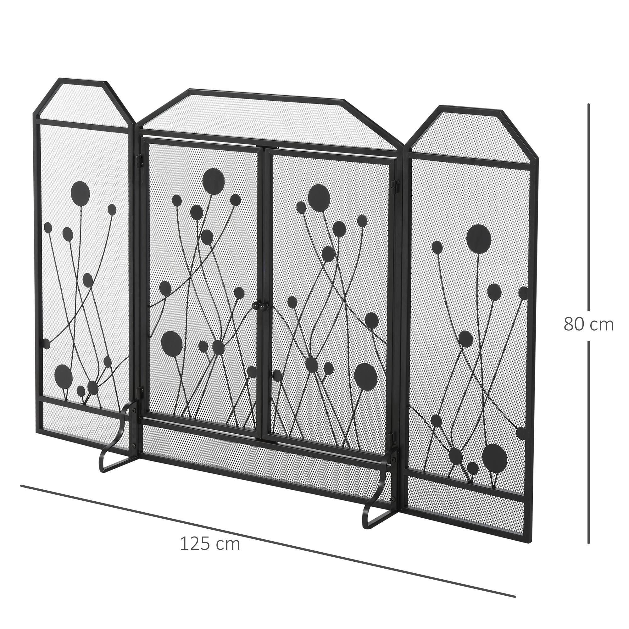 Pare-feu pliable en acier noir et métal avec 2 portes à fermeture magnétique, 125 x 80 cm - Image 4