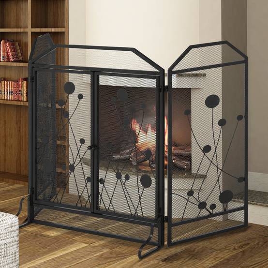 Pare-feu pliable en acier noir et métal avec 2 portes à fermeture magnétique, 125 x 80 cm - Image 2