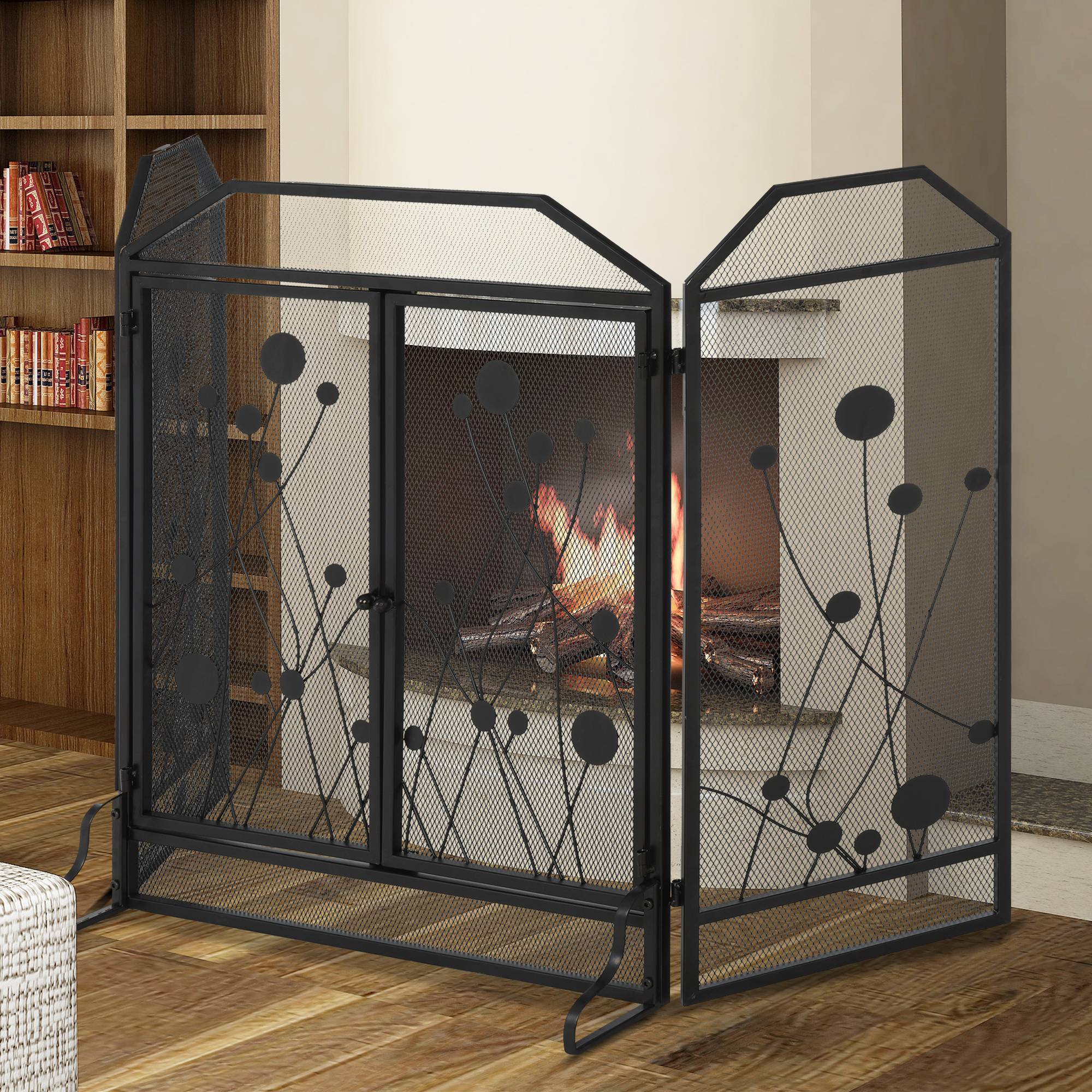 Pare-feu pliable en acier noir et métal avec 2 portes à fermeture magnétique, 125 x 80 cm - Image 2