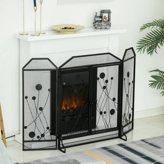 Pare-feu pliable en acier noir et métal avec 2 portes à fermeture magnétique, 125 x 80 cm - Image 8