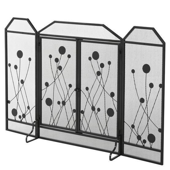 Pare-feu pliable en acier noir et métal avec 2 portes à fermeture magnétique, 125 x 80 cm - Image 1