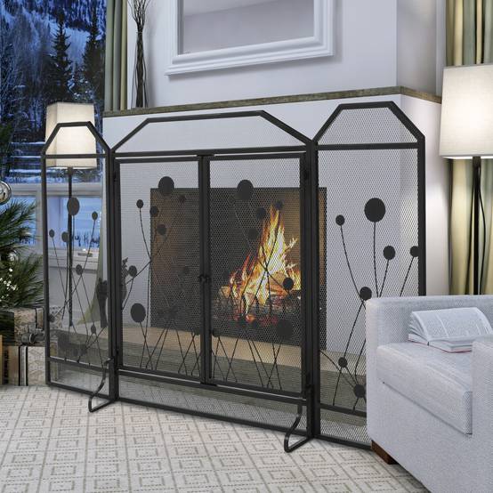 Pare-feu pliable en acier noir et métal avec 2 portes à fermeture magnétique, 125 x 80 cm - Image 3