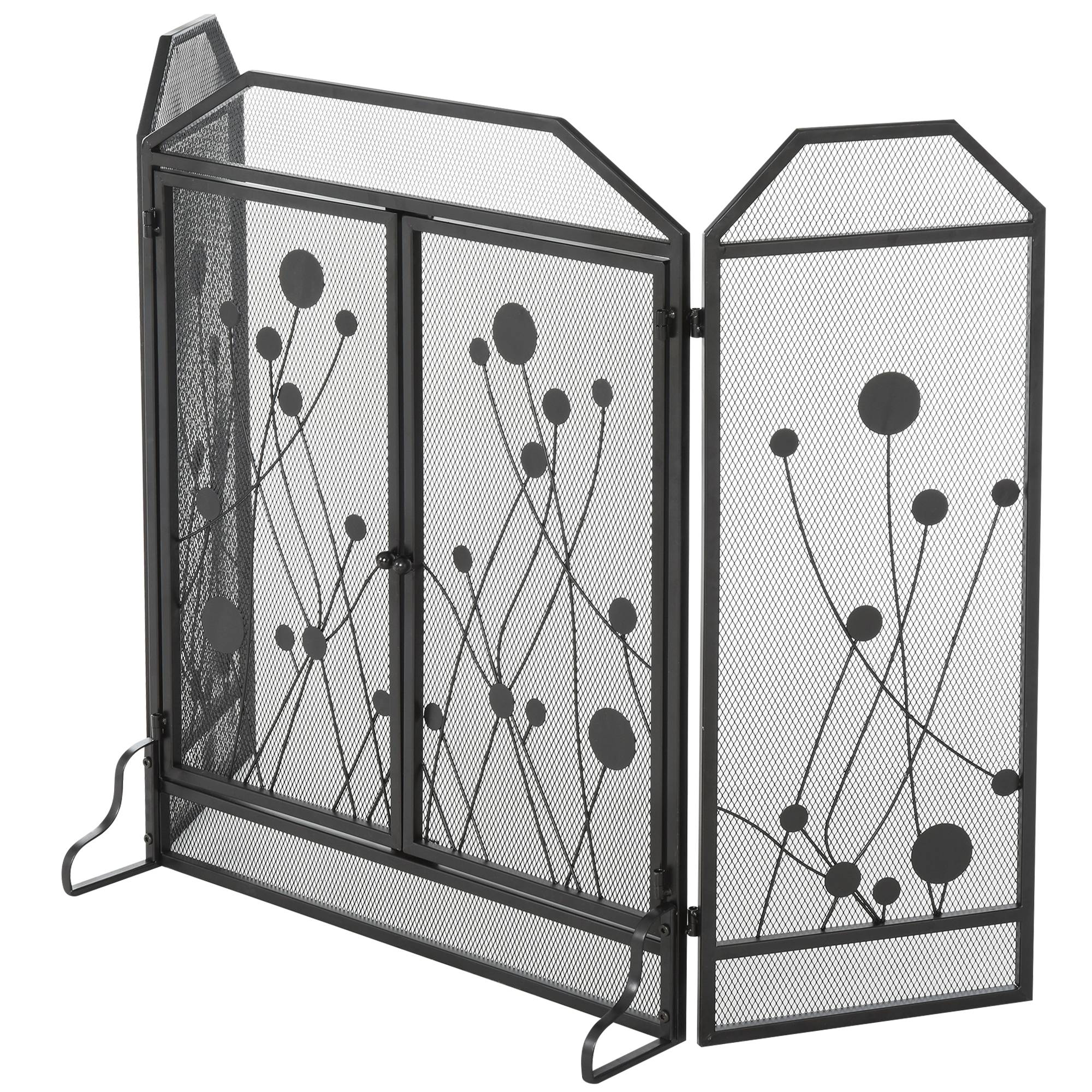 Pare-feu pliable en acier noir et métal avec 2 portes à fermeture magnétique, 125 x 80 cm - Image 6