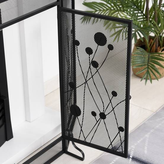 Pare-feu pliable en acier noir et métal avec 2 portes à fermeture magnétique, 125 x 80 cm - Image 9
