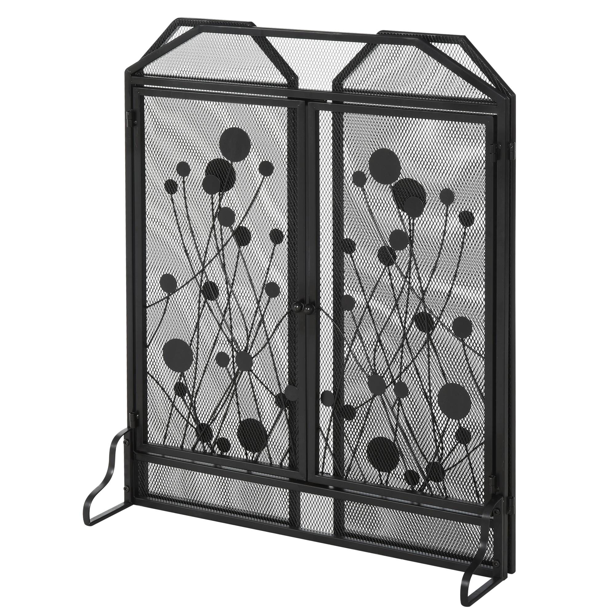Pare-feu pliable en acier noir et métal avec 2 portes à fermeture magnétique, 125 x 80 cm - Image 5