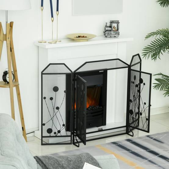 Pare-feu pliable en acier noir et métal avec 2 portes à fermeture magnétique, 125 x 80 cm - Image 7