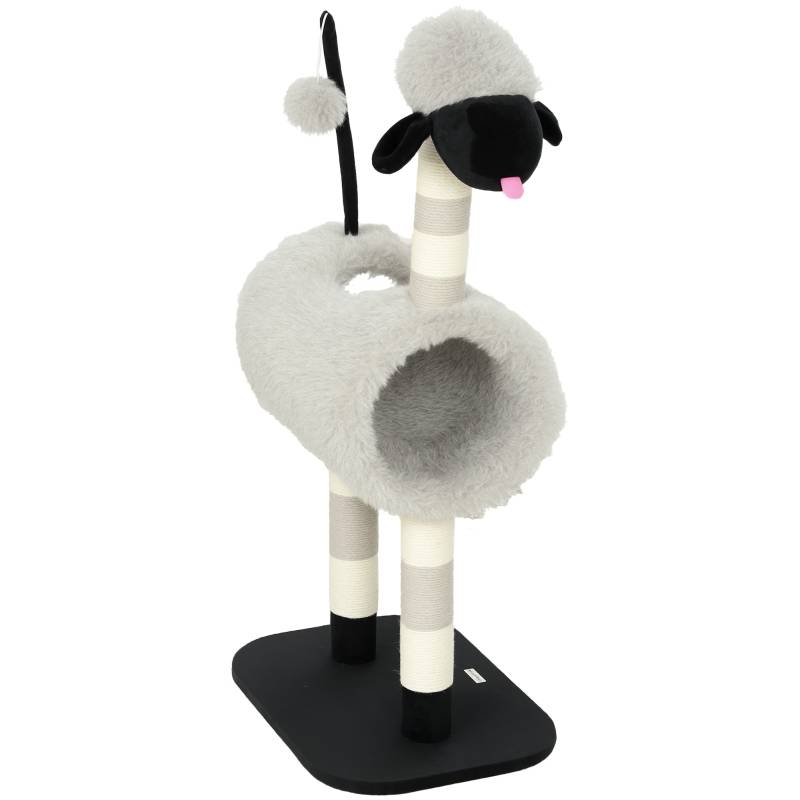 Arbre à chat design mouton, poteau à gratter, tunnel et jouet, 98 cm, gris clair - Image 1
