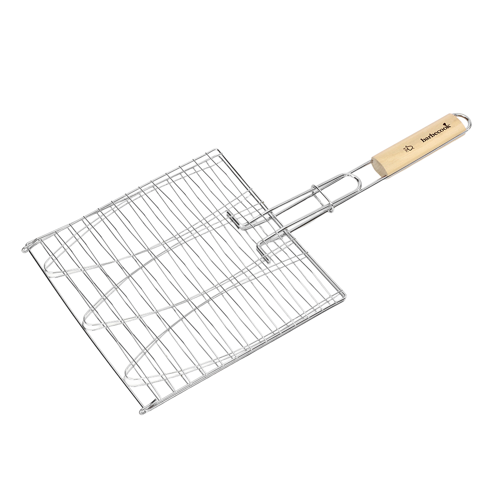 Barbecook - Grille pour 3 poissons - Chrome et bois - 28 x 28 cm - Imagen 1