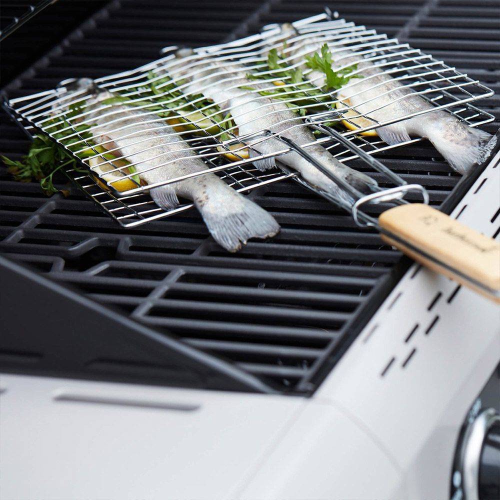 Barbecook - Grille pour 3 poissons - Chrome et bois - 28 x 28 cm - Imagen 2