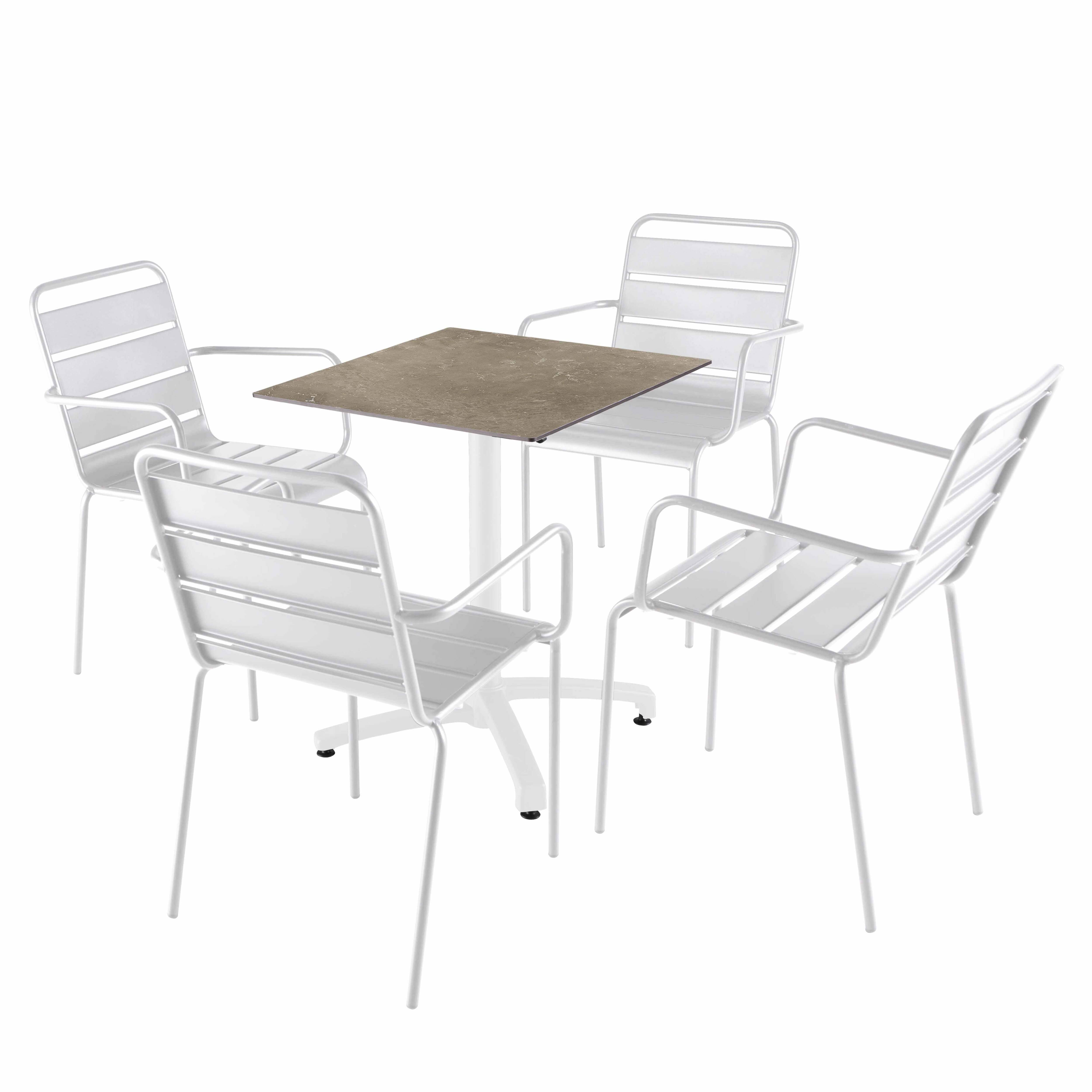 Oviala - Ensemble table 60 cm marbre beige et 4 chaises en métal blanc - Oviala - Imagen 1