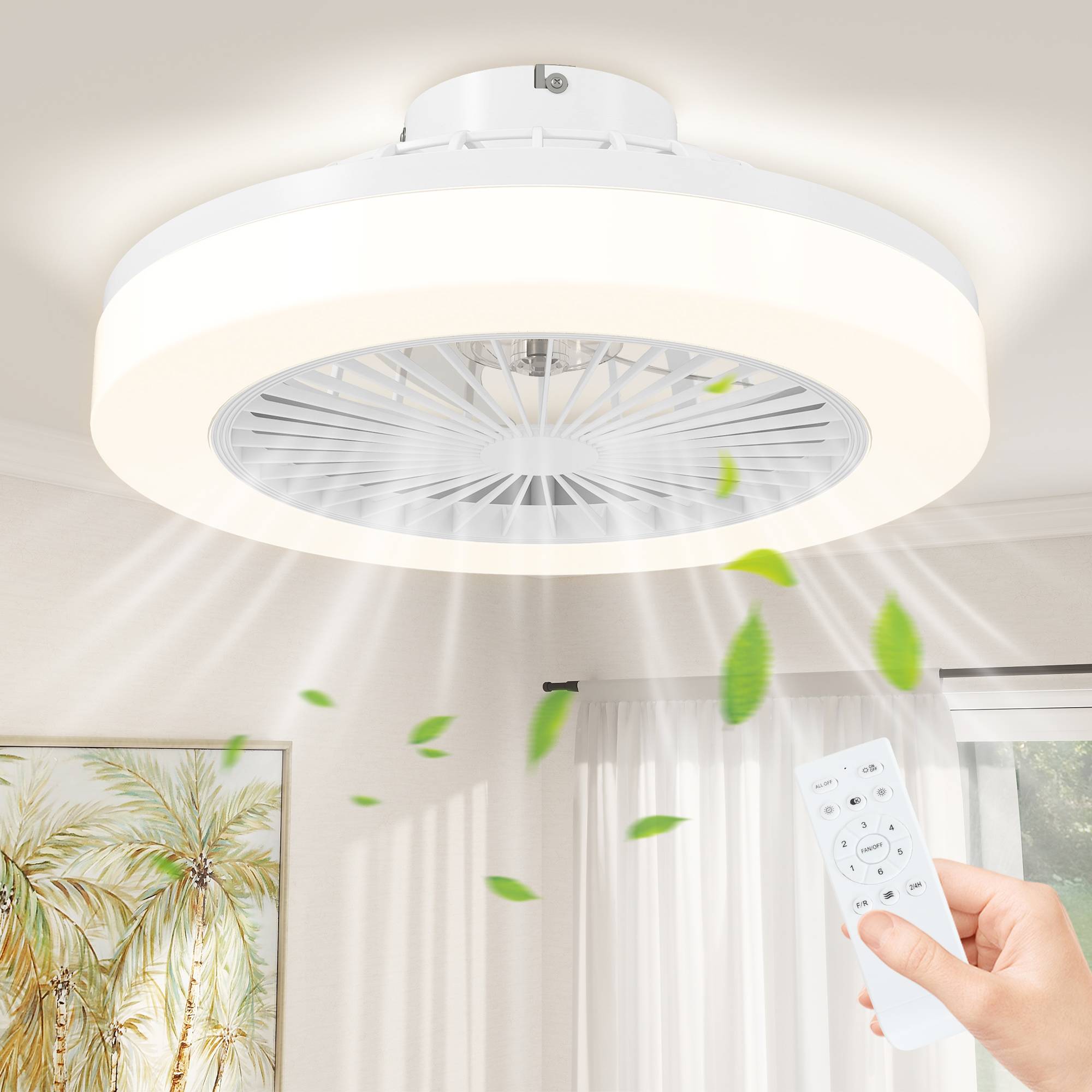 Sans Marque - Ventilateur plafond éclairage LED 6 vitesses télécommande blanc - Image 3