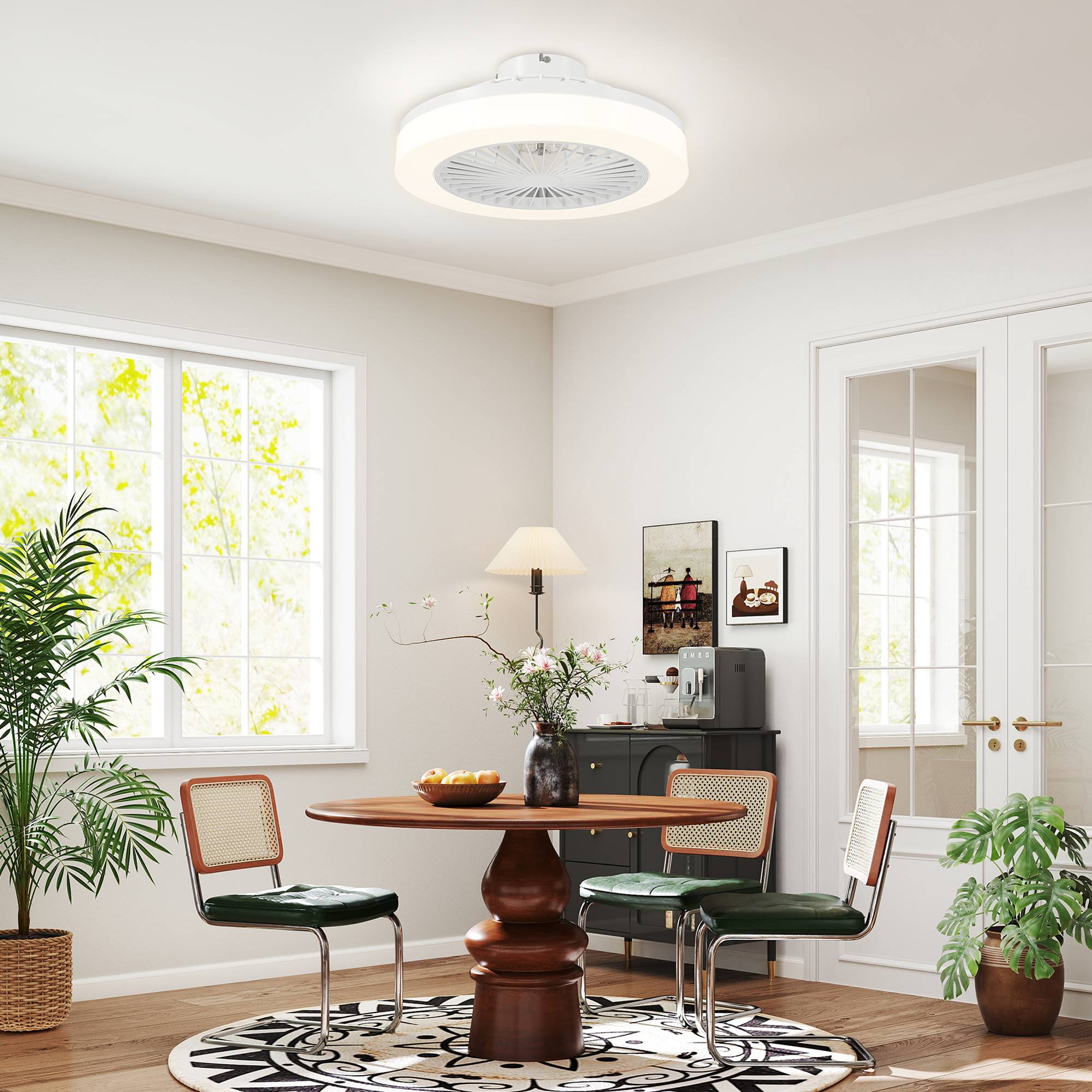 Sans Marque - Ventilateur plafond éclairage LED 6 vitesses télécommande blanc - Image 4