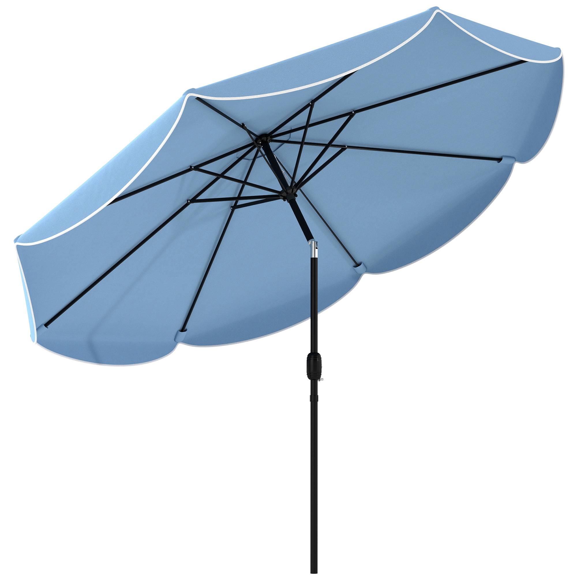 Parasol de terrasse extérieur Ø2,7 m avec manivelle et volant d'inclinaison réglables (3 positions), bleu clair - Image 1