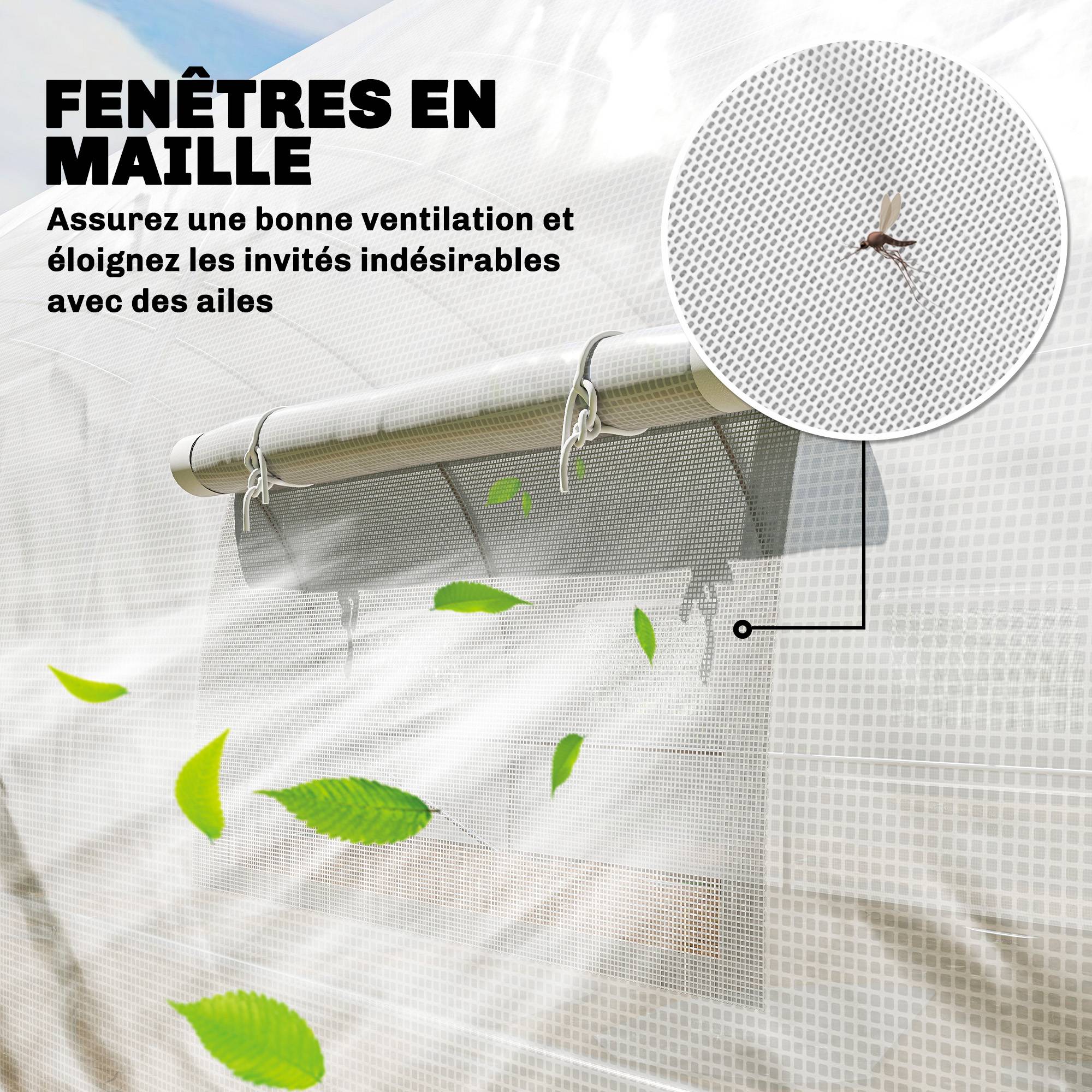 Serre Tunnel de Jardin 24 m² 295 x 798 x 199 cm, Portes et 12 Fenêtres Moustiquaires - Image 6