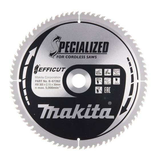 Lames carbure "EFFICUT" pour bois, pour scies radiales à batterie MAKITA - taille Ø 190 mm x 60 Dents - MAKITA ACCESSOIRES - Image 5